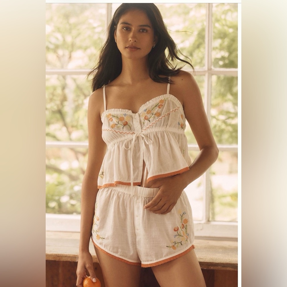 NWT Anthropologie Cotton Set w Crosstitch,l